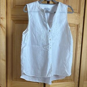 Tommy Bahama White Linen Sleeveless Blouse